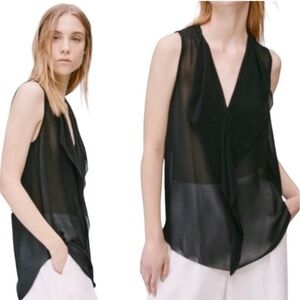 BABATON ARITZIA Women's Tinsley Sheer Sleeveless Silk Blouse Black Size Medium